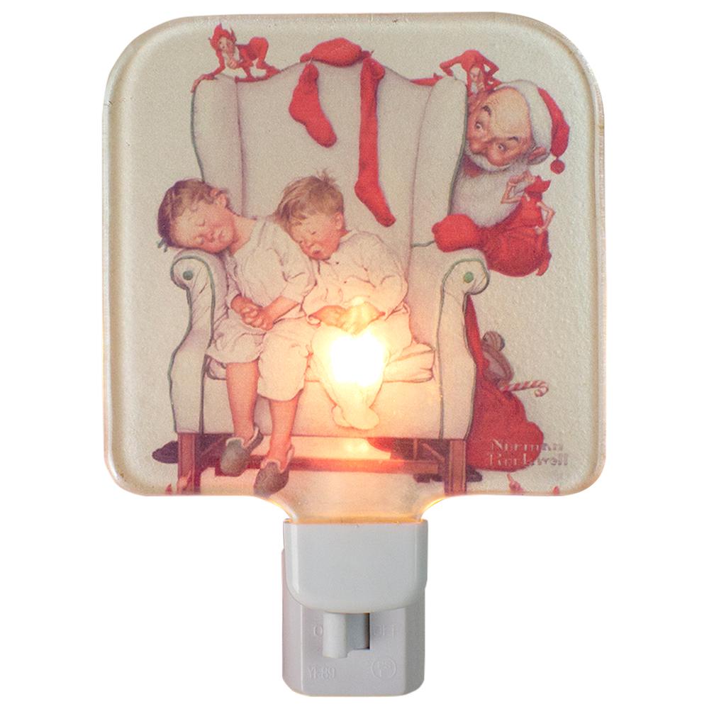 6" Norman Rockwell 'Santa Looking at Two Sleeping Children' Glass Night Light. Picture 1