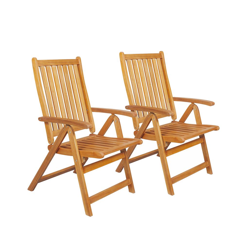 Set of 2 Brown Acacia Folding Chairs Outdoor Patio Furniture 42". Picture 1