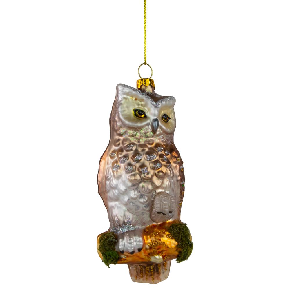 5" Gold and Silver Glittery Owl Glass Christmas Ornament. Picture 4