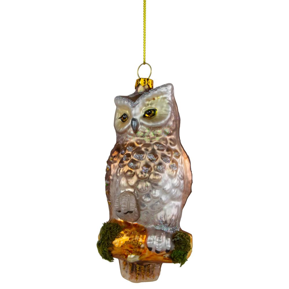 5" Gold and Silver Glittery Owl Glass Christmas Ornament. Picture 1