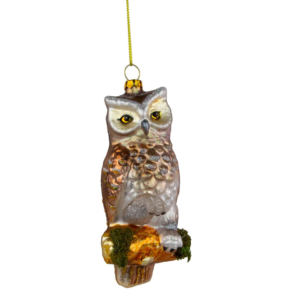 5" Gold and Silver Glittery Owl Glass Christmas Ornament. Picture 3