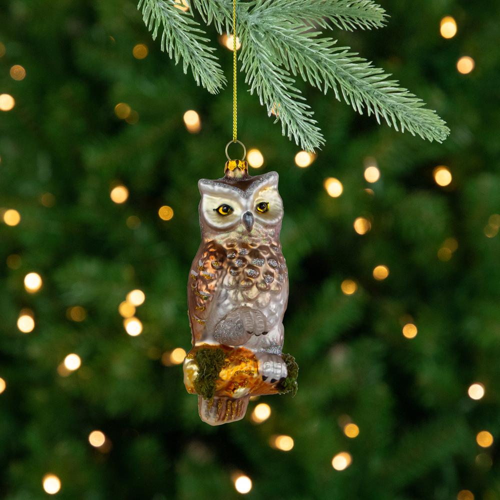 5" Gold and Silver Glittery Owl Glass Christmas Ornament. Picture 2