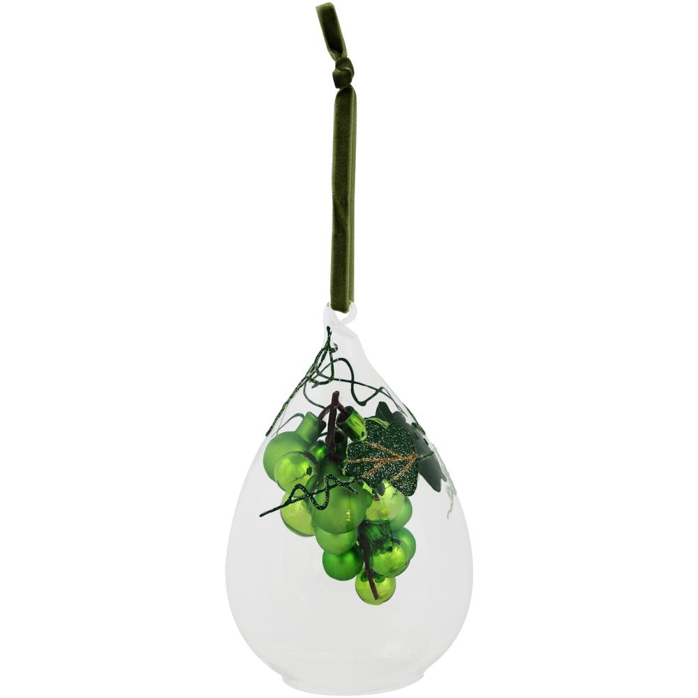 6" Green Grape Cluster in Teardrop Glass Cloche Christmas Ornament. Picture 4