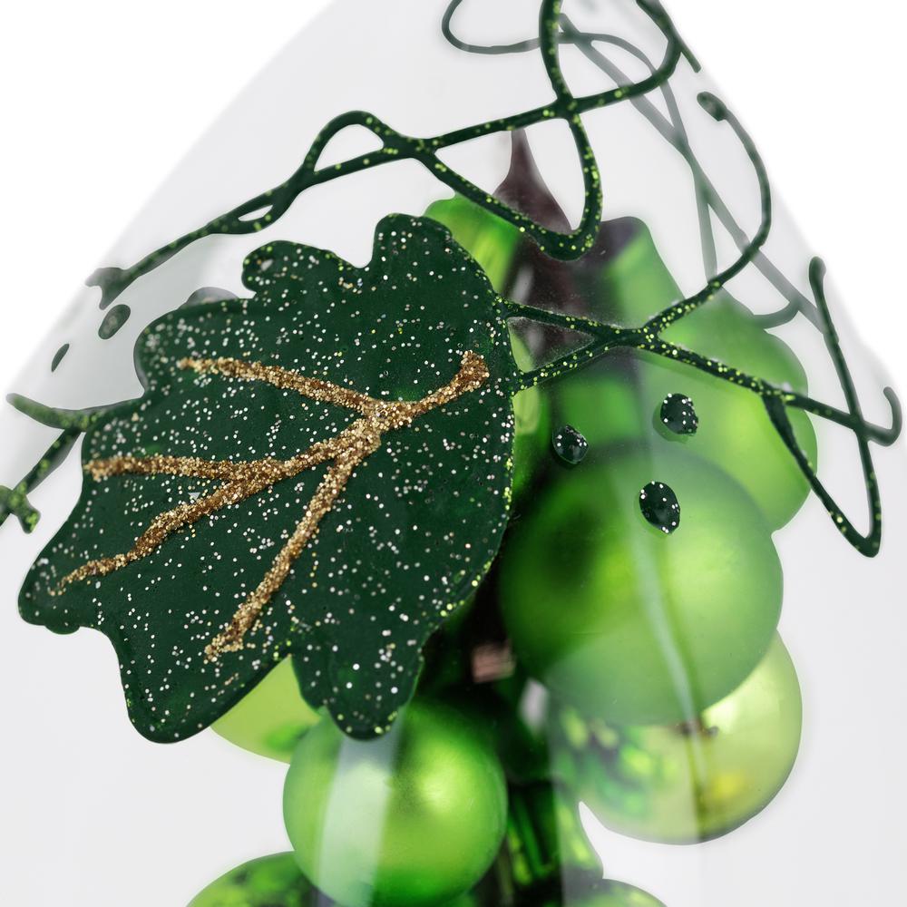 6" Green Grape Cluster in Teardrop Glass Cloche Christmas Ornament. Picture 7