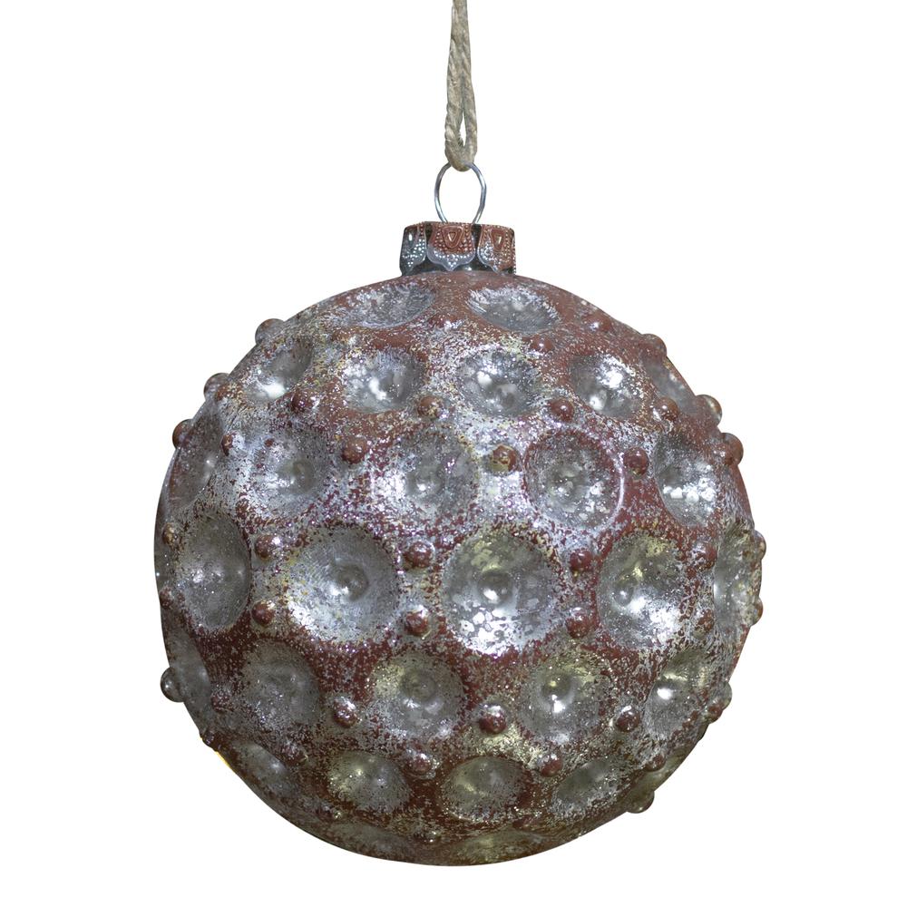 Mercury Silver Distressed Glass Christmas Ball Ornament 3.5" (88mm). Picture 1
