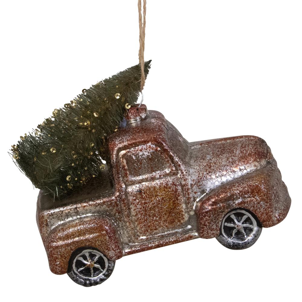 5.75" Retro Mercury Glass Country Rustic Pickup Truck Christmas Ornament. Picture 1