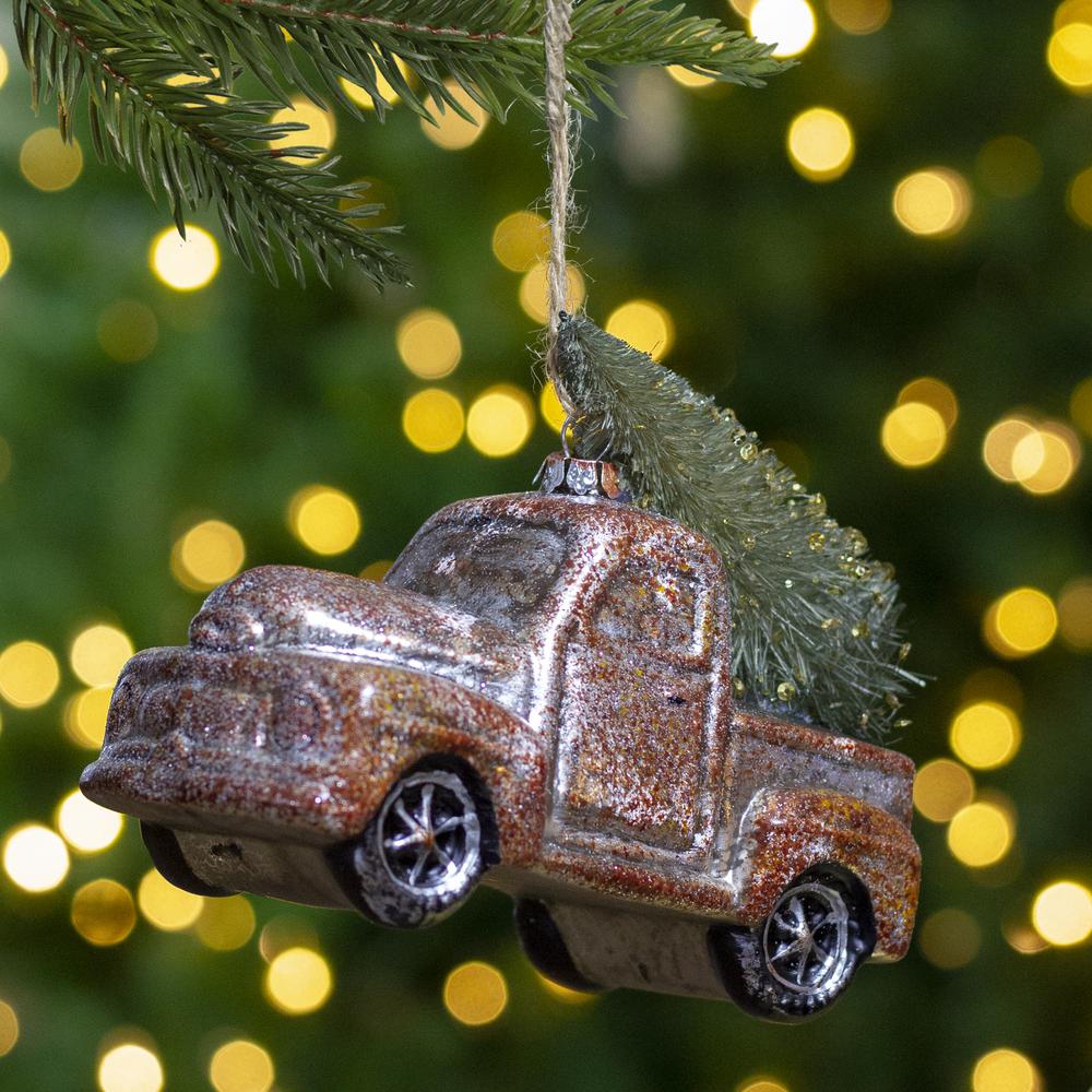 5.75" Retro Mercury Glass Country Rustic Pickup Truck Christmas Ornament. Picture 2