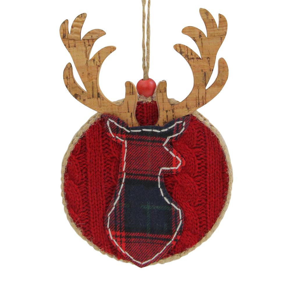 6" Red and Brown Deer Head Silhouette Christmas Ornament. Picture 1