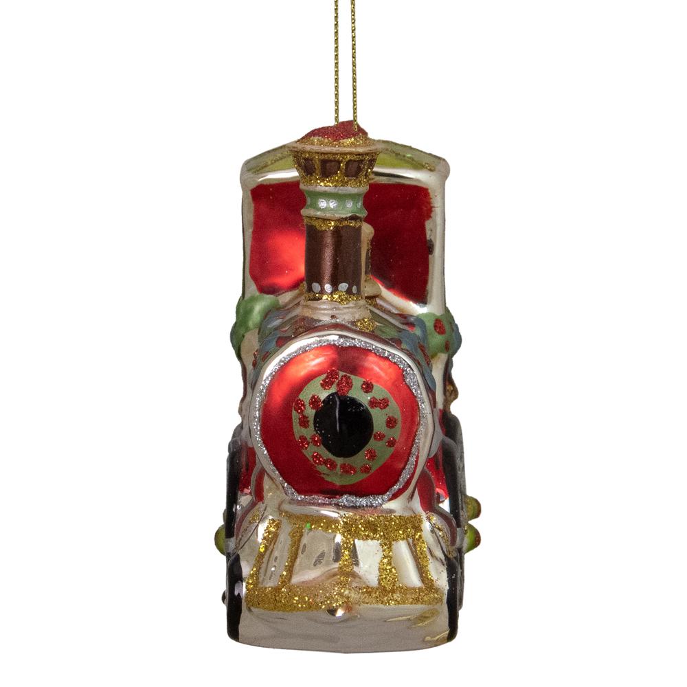 5.5" Red and Green Contemporary Train Christmas Ornament. Picture 3