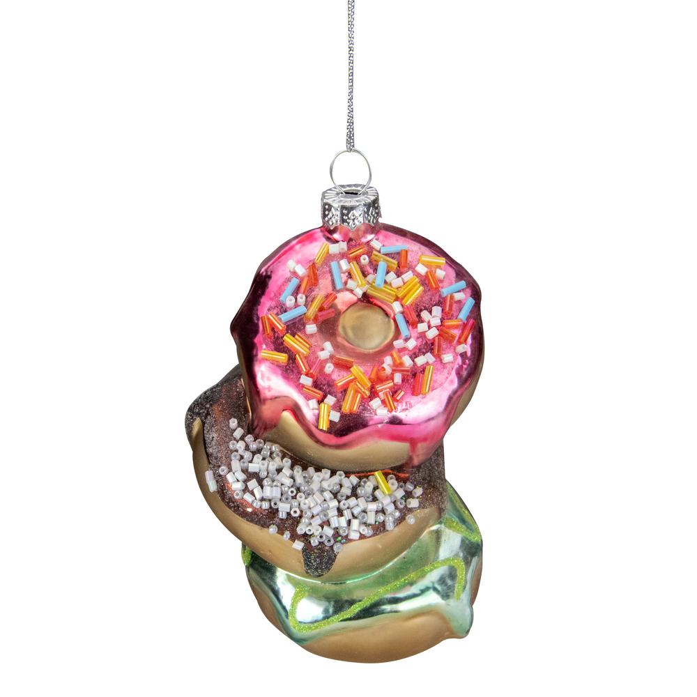 4.25" Stacked Doughnuts Glass Christmas Ornament. Picture 1