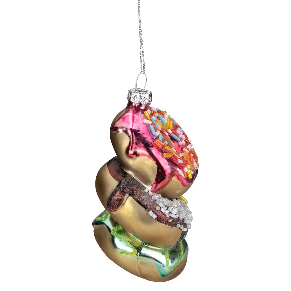 4.25" Stacked Doughnuts Glass Christmas Ornament. Picture 2