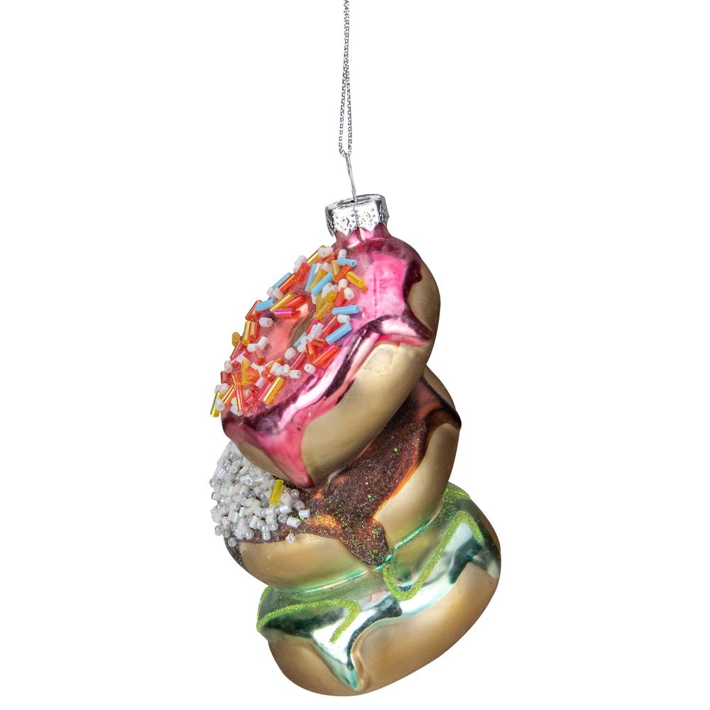 4.25" Stacked Doughnuts Glass Christmas Ornament. Picture 4
