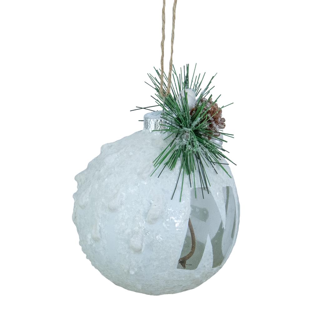 5" White Frosted NOEL With Holly and Berries Christmas Glass Ornament. Picture 3