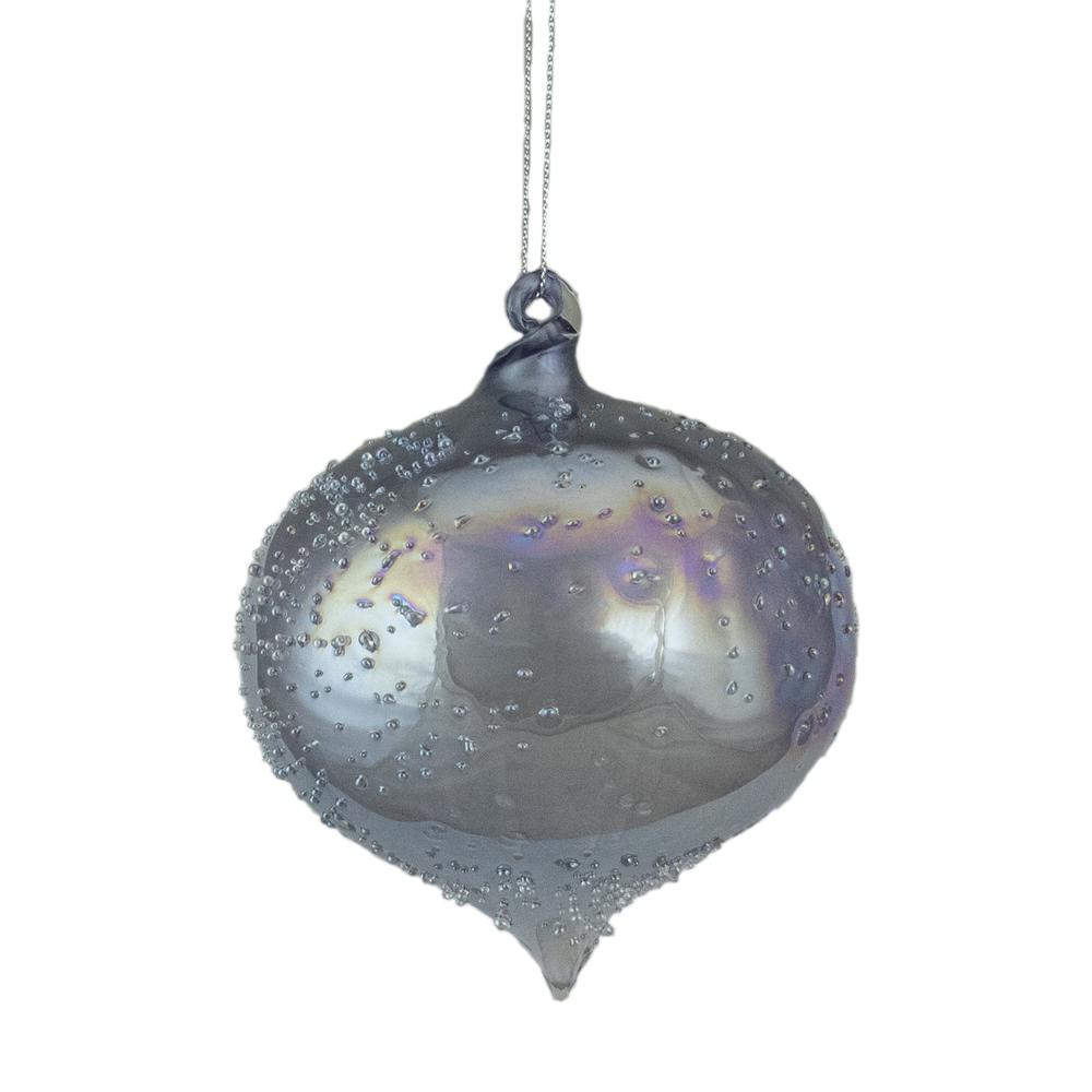 4.5-Inch Silver Iridescent Glass Onion Christmas Ornament. Picture 1