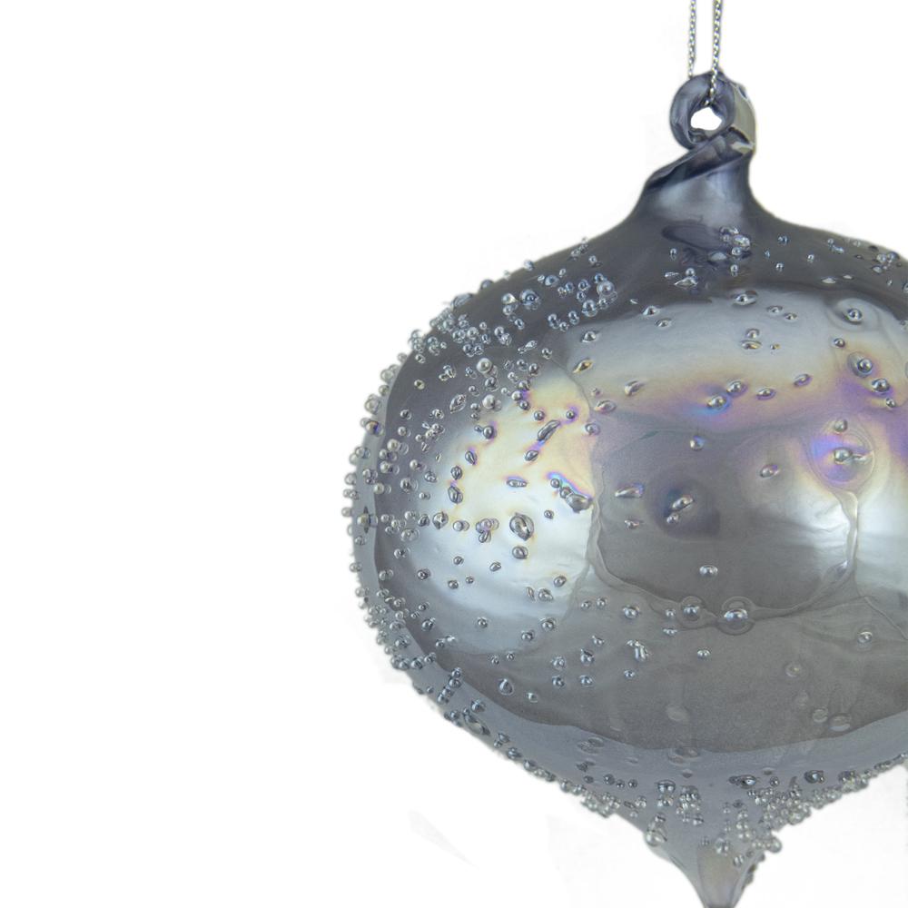 4.5-Inch Silver Iridescent Glass Onion Christmas Ornament. Picture 2