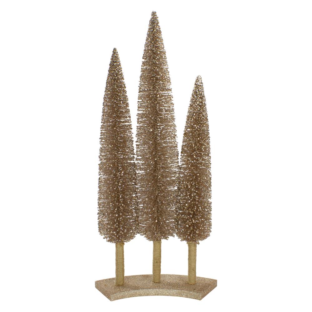 Set of 3 Rose Gold Sisal Christmas Trees Table Top Decor 25". Picture 1