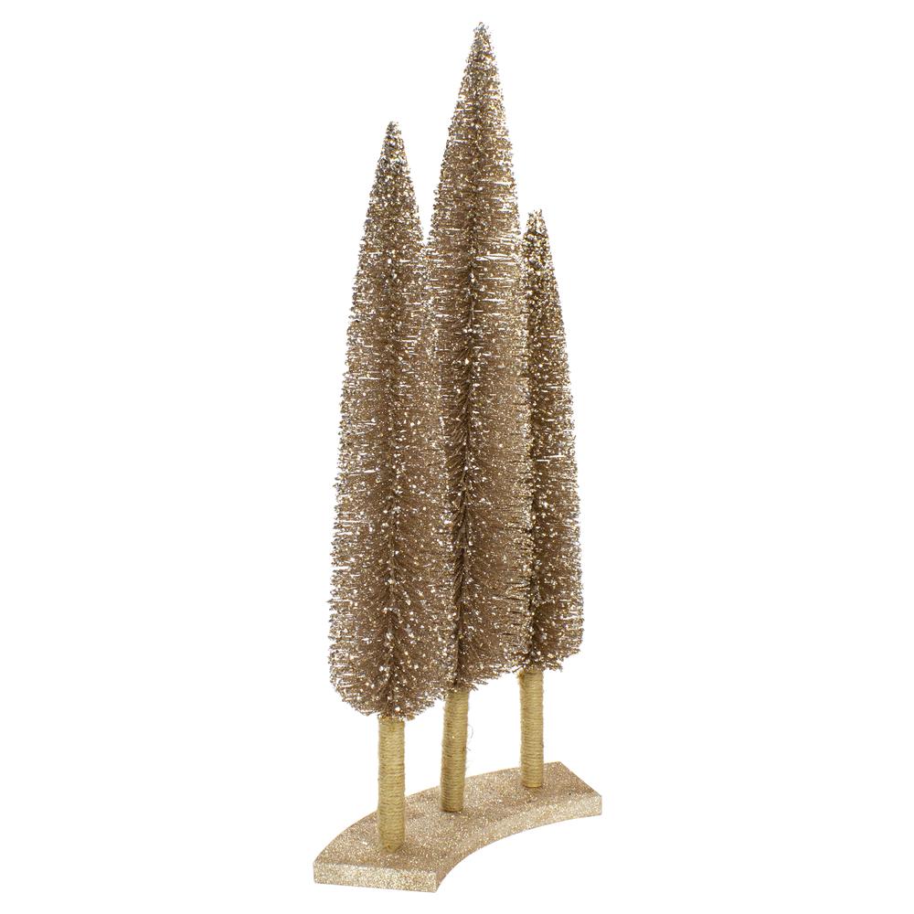 Set of 3 Rose Gold Sisal Christmas Trees Table Top Decor 25". Picture 2