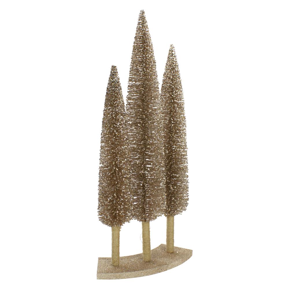 Set of 3 Rose Gold Sisal Christmas Trees Table Top Decor 25". Picture 3
