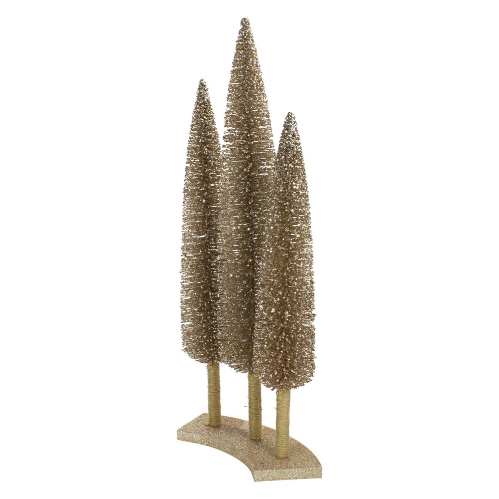 Set of 3 Rose Gold Sisal Christmas Trees Table Top Decor 25". Picture 4