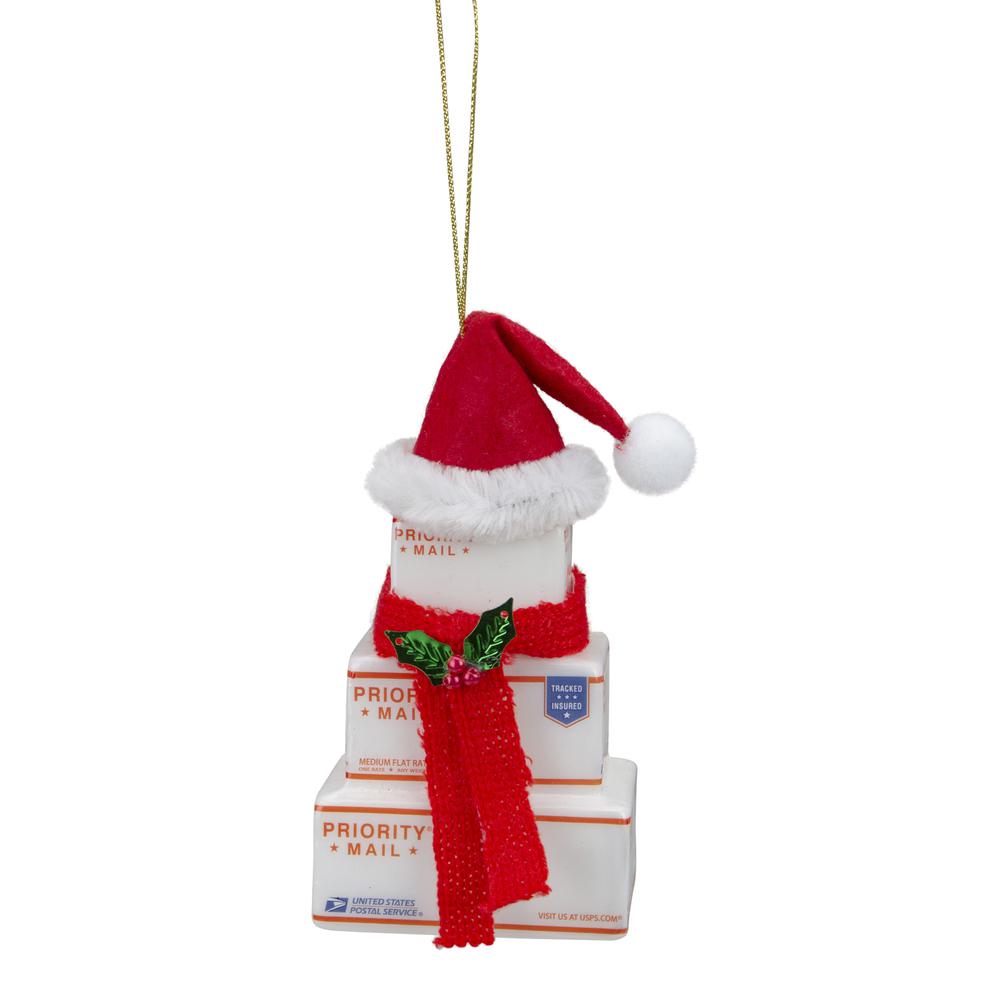 4.5" White and Red Stacked Packages Santa Hat Christmas Ornament. Picture 1