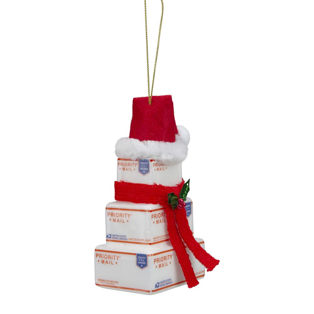 4.5" White and Red Stacked Packages Santa Hat Christmas Ornament. Picture 4