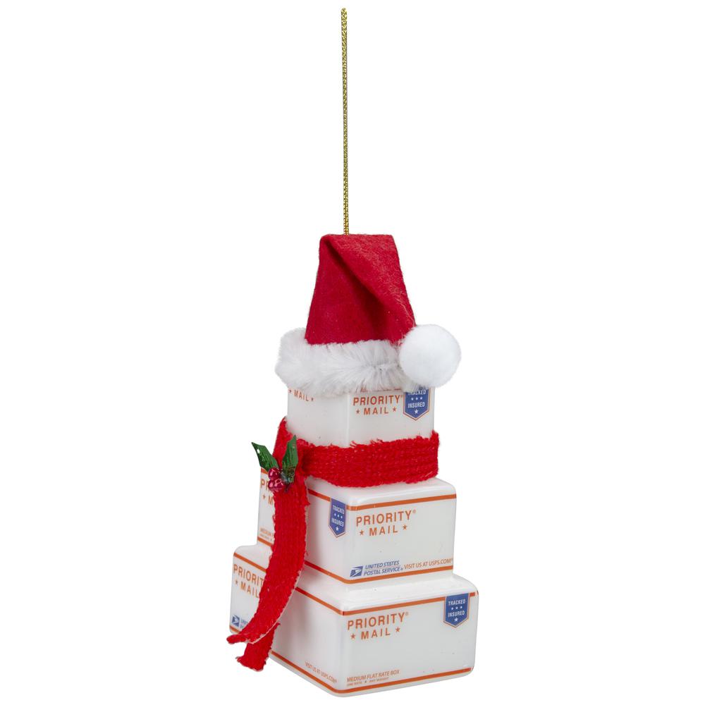4.5" White and Red Stacked Packages Santa Hat Christmas Ornament. Picture 3