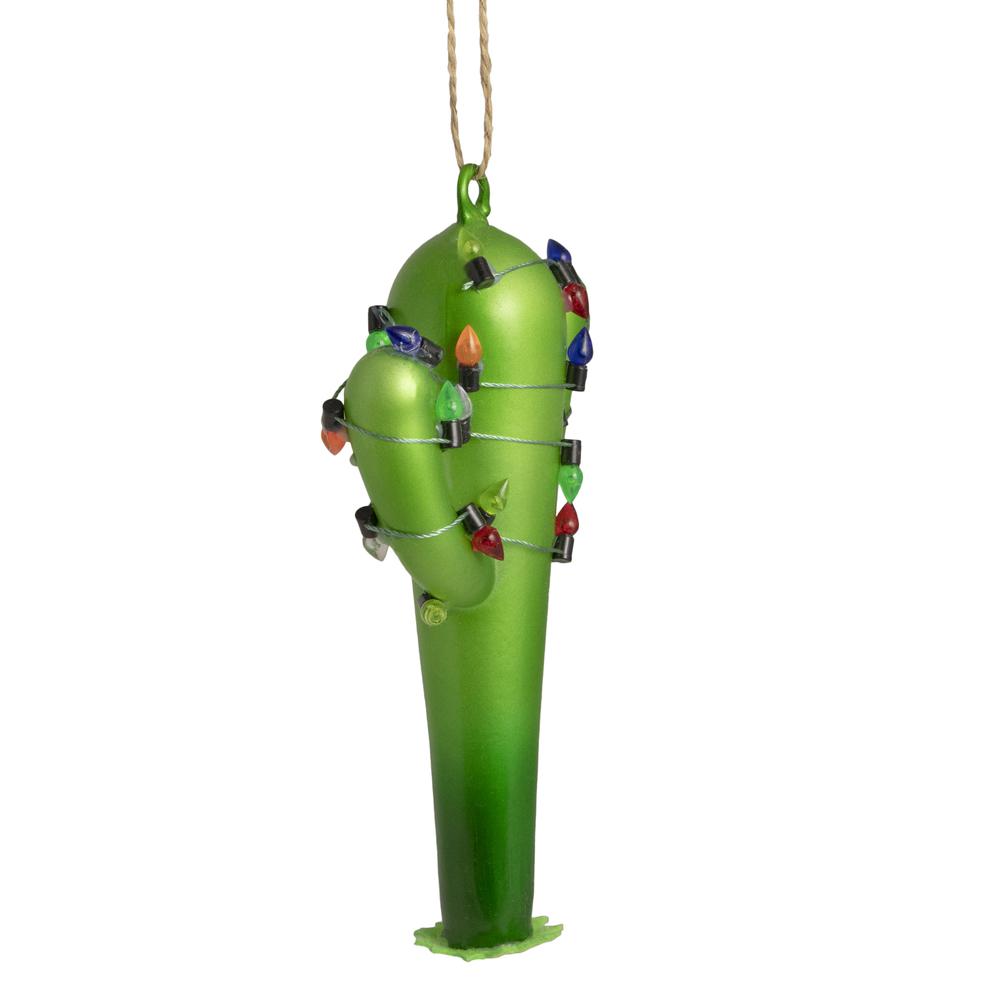 5.5" Green Cactus with Retro Light String Glass Christmas Ornament. Picture 4