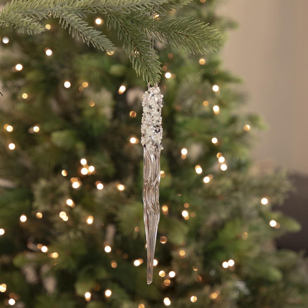 9" Clear Glass Sequined and Beaded Icicle Christmas Ornament. Picture 2