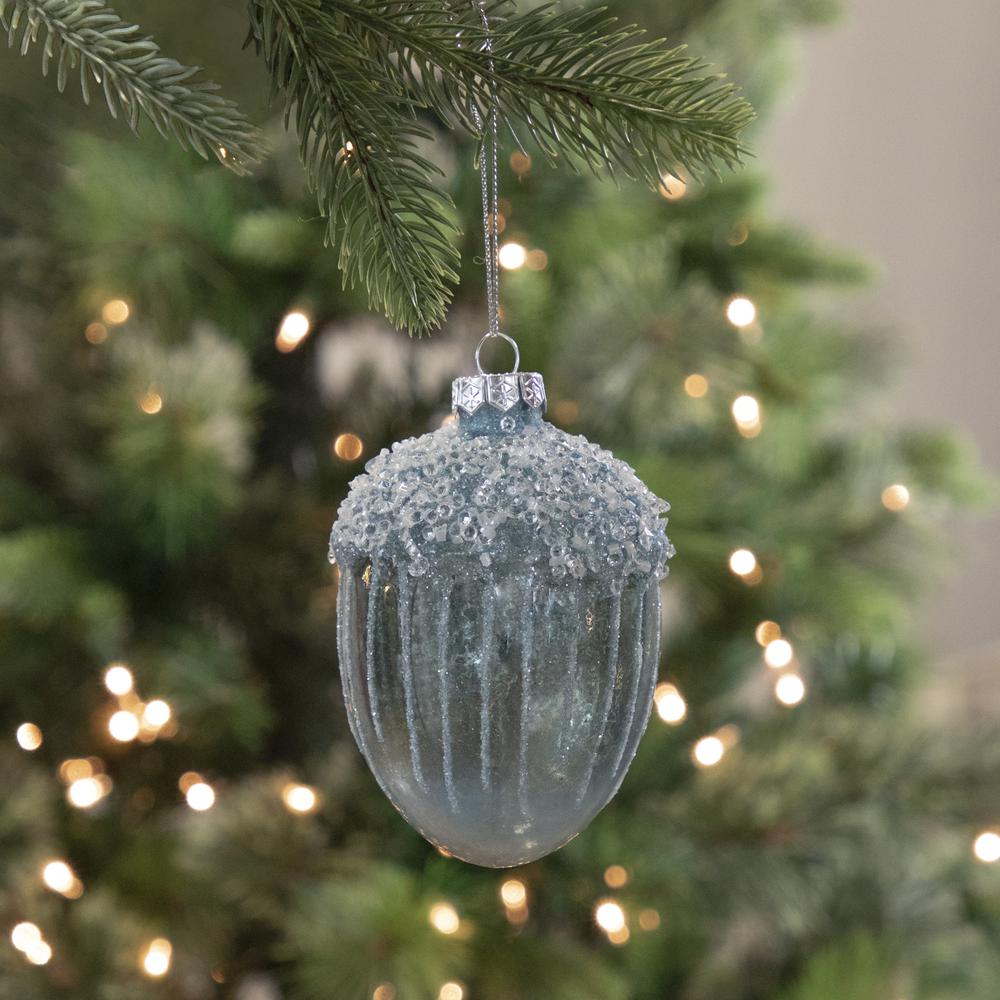 4.5" Blue Glittered Mercury Glass Pine Cone Christmas Ornament. Picture 2