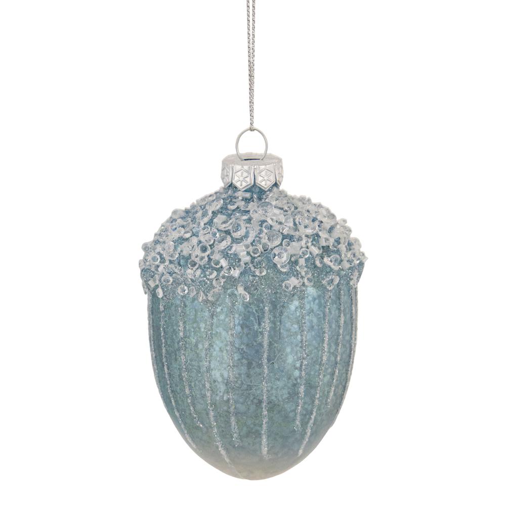 4.5" Blue Glittered Mercury Glass Pine Cone Christmas Ornament. Picture 1
