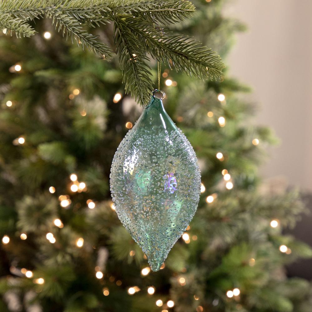 7" Transparent Blue Textured Glass Finial Christmas Ornament. Picture 2