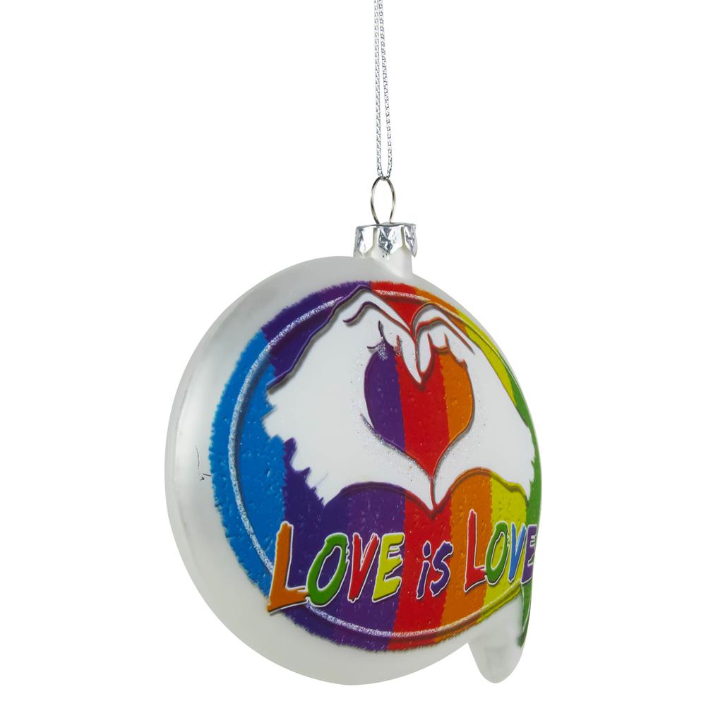 4.75" Pride 'Love is Love' Speech Bubble Glass Christmas Ornament. Picture 3