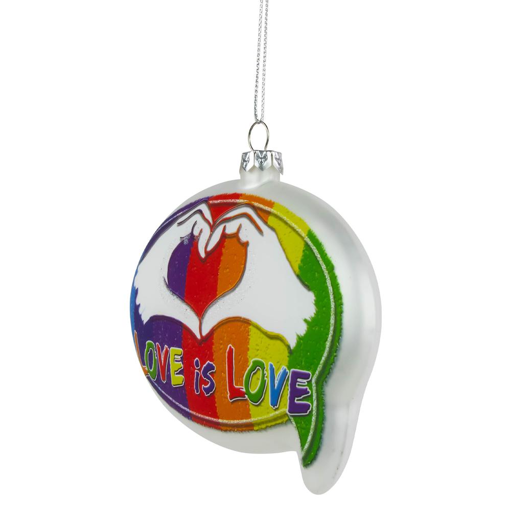4.75" Pride 'Love is Love' Speech Bubble Glass Christmas Ornament. Picture 4