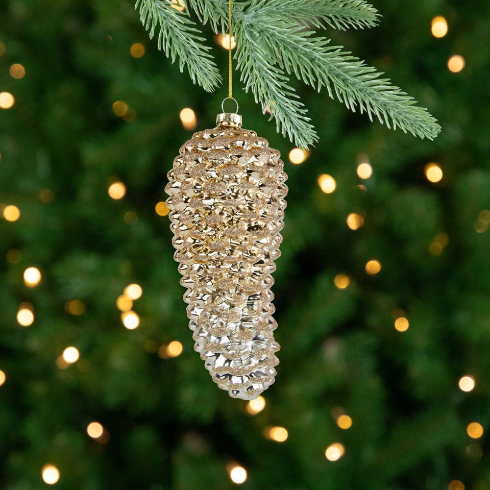 7.25" Gold Pinecone Glass Christmas Ornament. Picture 2