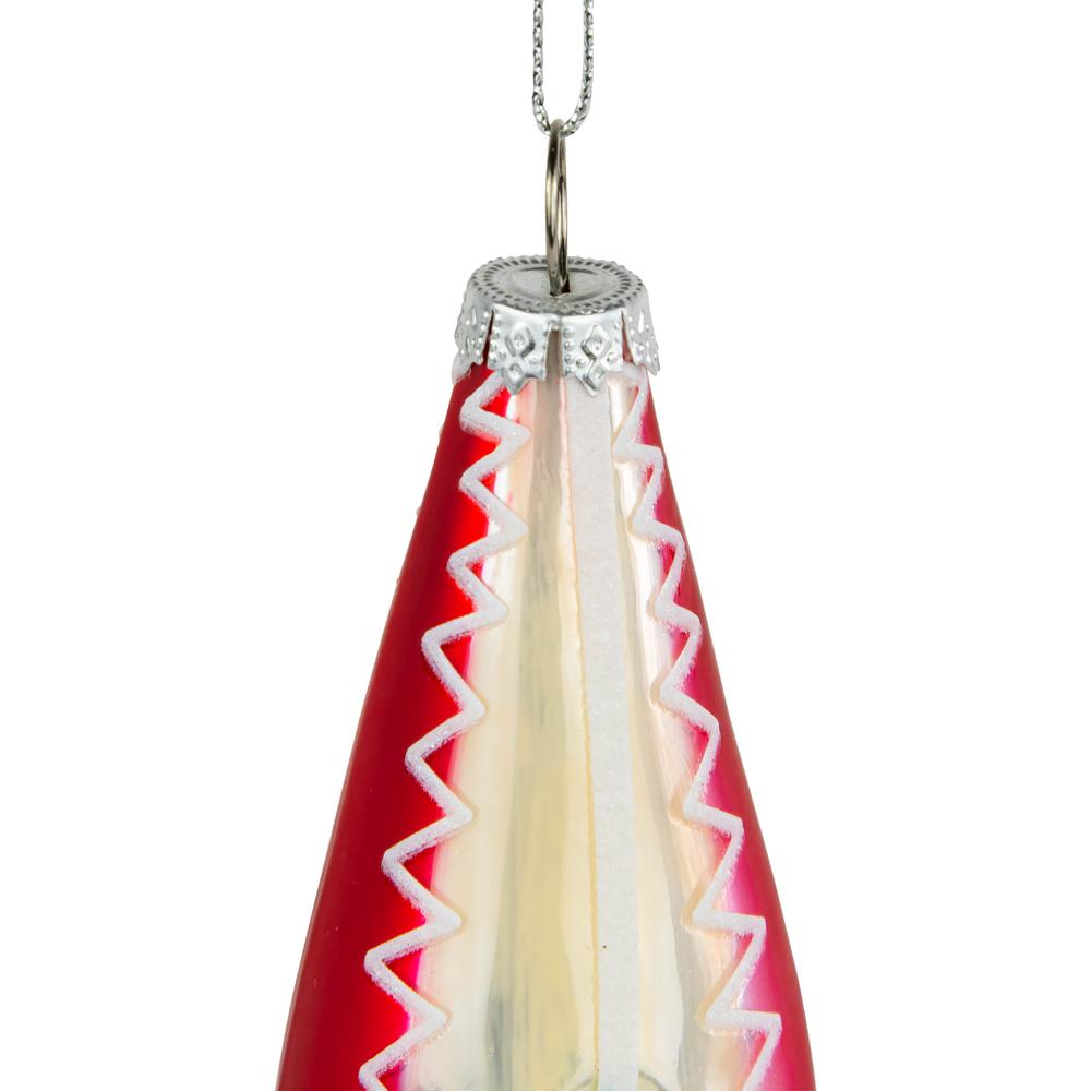 6.75" Red and White Retro Reflector Finial Glass Christmas Ornament. Picture 4