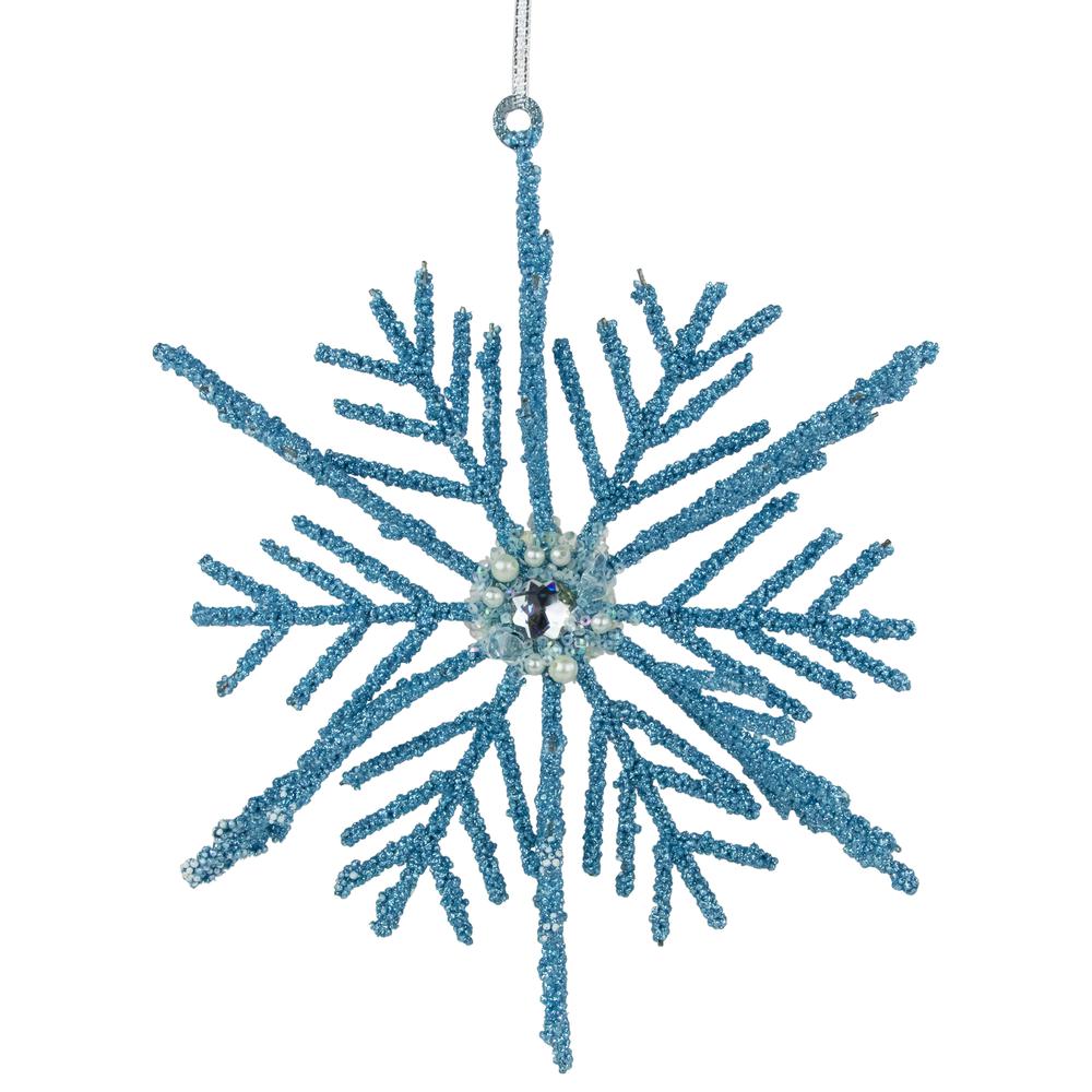 10" Blue Glittered Snowflake Christmas Ornament. Picture 1