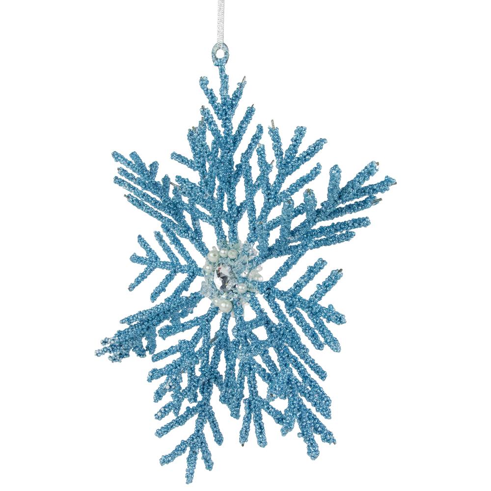 10" Blue Glittered Snowflake Christmas Ornament. Picture 7