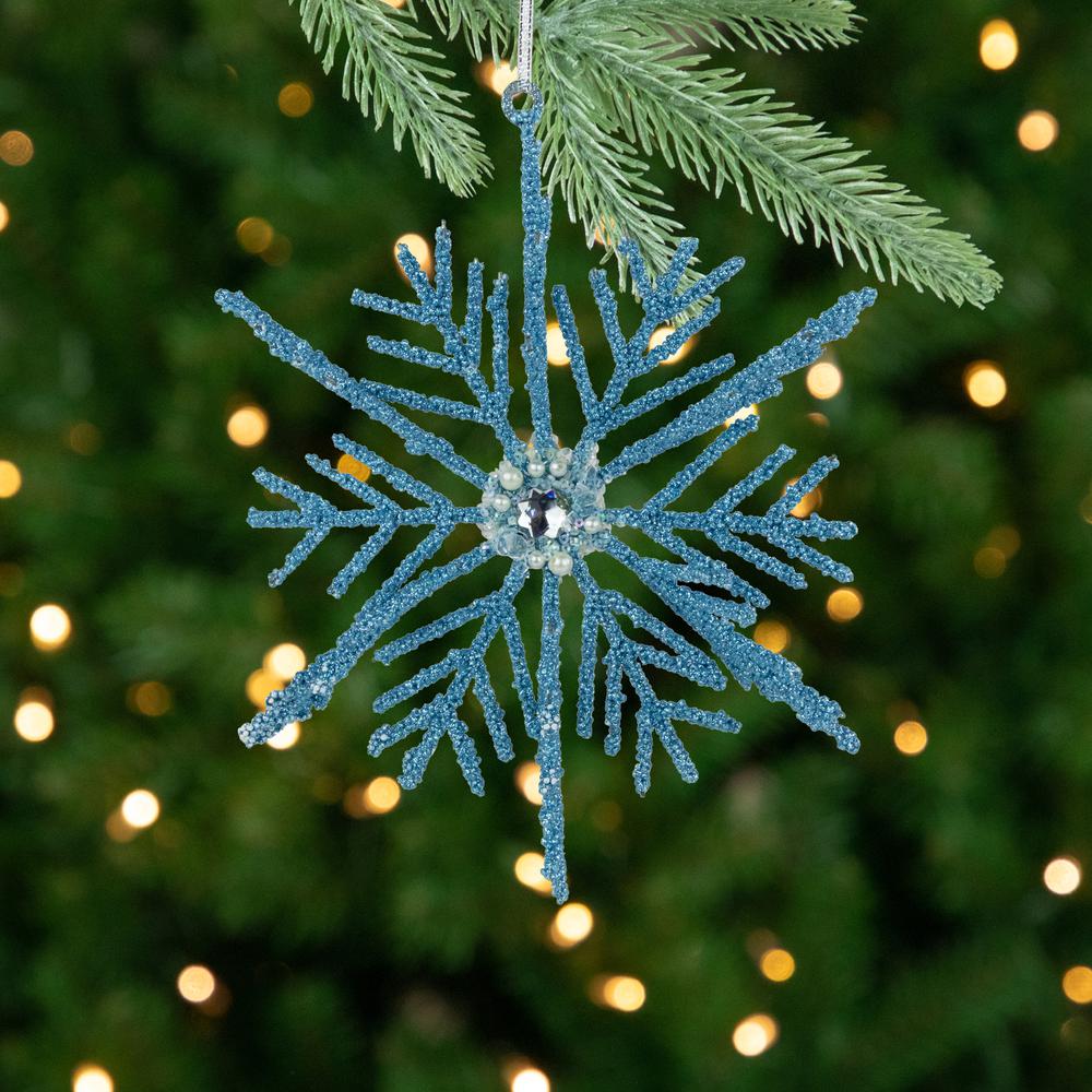 10" Blue Glittered Snowflake Christmas Ornament. Picture 2