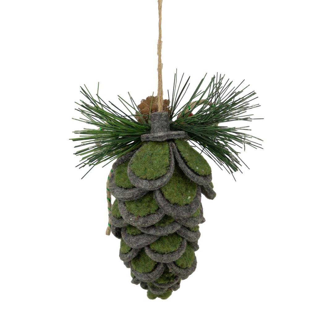 6" Green Felt Pine Cone with Berries Christmas Ornament. Picture 7