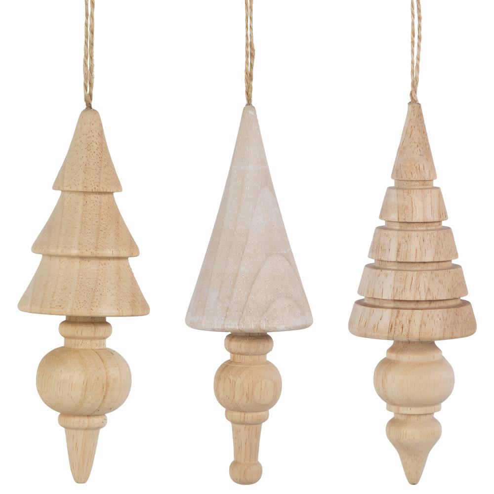 Set of 3 Natural Trees Wooden Christmas Ornaments 5.5". Picture 1