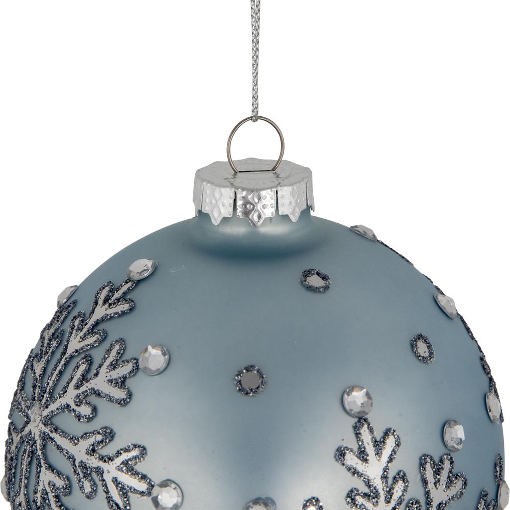 Set of 2 Light Blue Jeweled Snowflakes Glass Christmas Ball Ornaments 4". Picture 4
