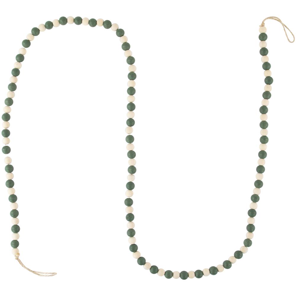 6' Green and Cream Wooden Beads Christmas Garland  Unlit. Picture 7