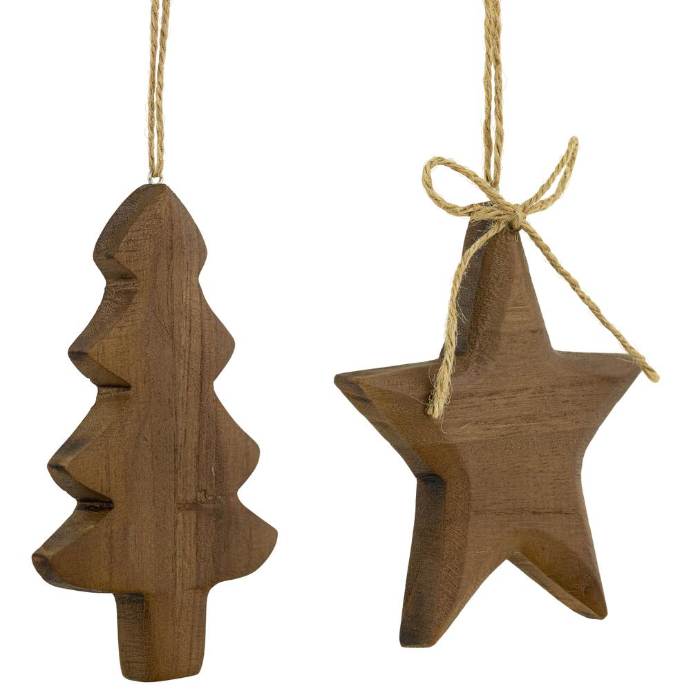 Set of 2 Tree and Star Wooden Christmas Ornaments 5". Picture 4