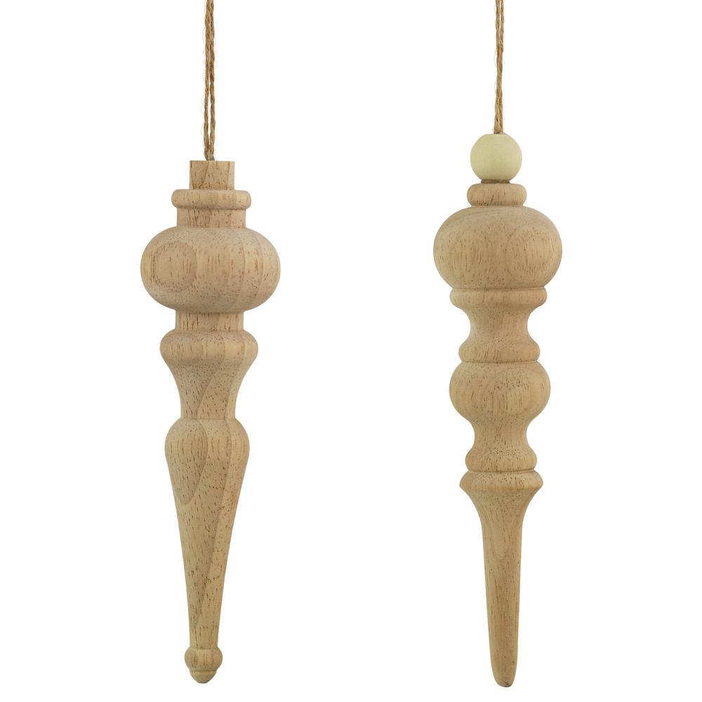 Set of 2 Natural Wood Finial Christmas Tree Ornaments 6.5". Picture 1