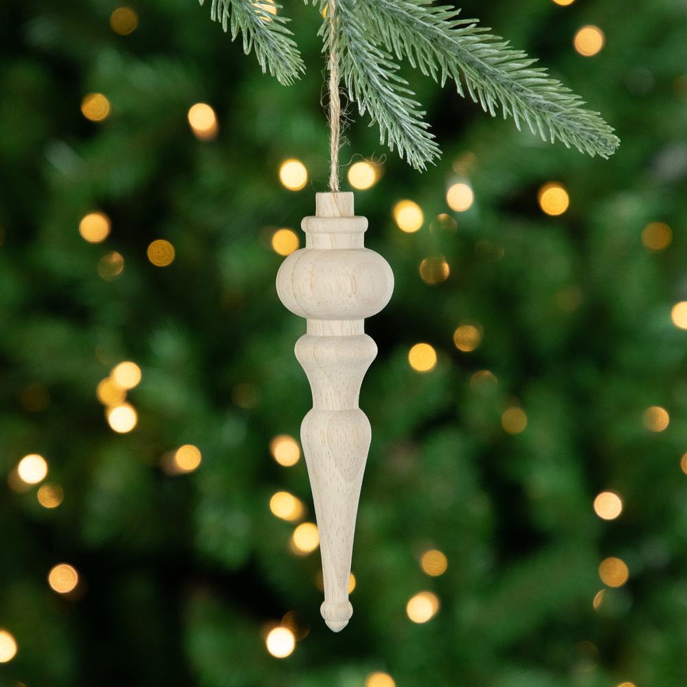 Set of 2 Natural Wood Finial Christmas Tree Ornaments 6.5". Picture 2