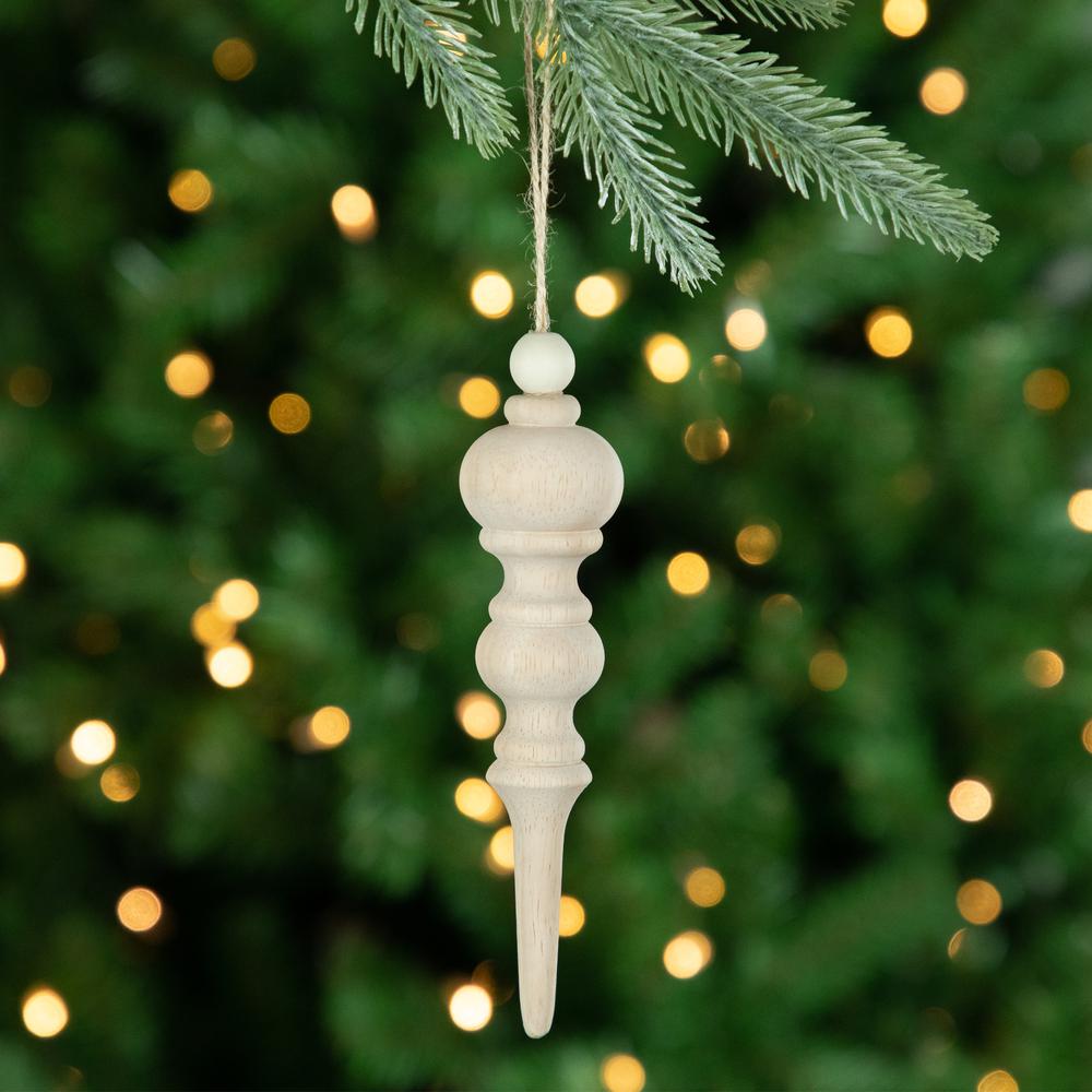 Set of 2 Natural Wood Finial Christmas Tree Ornaments 6.5". Picture 3