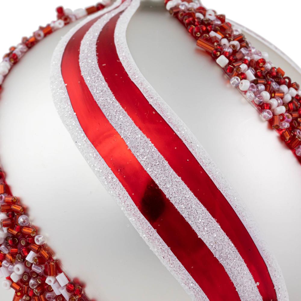 Set of 2 Multi Glitter and Beads Striped Glass Christmas Ball Ornaments 4". Picture 3