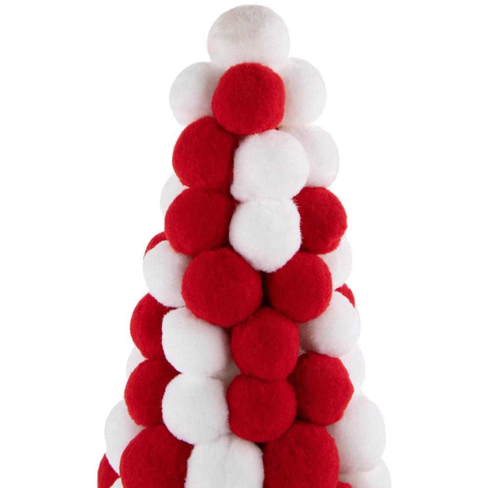 13" White and Red Pom Pom Tree Christmas Table Decoration. Picture 7