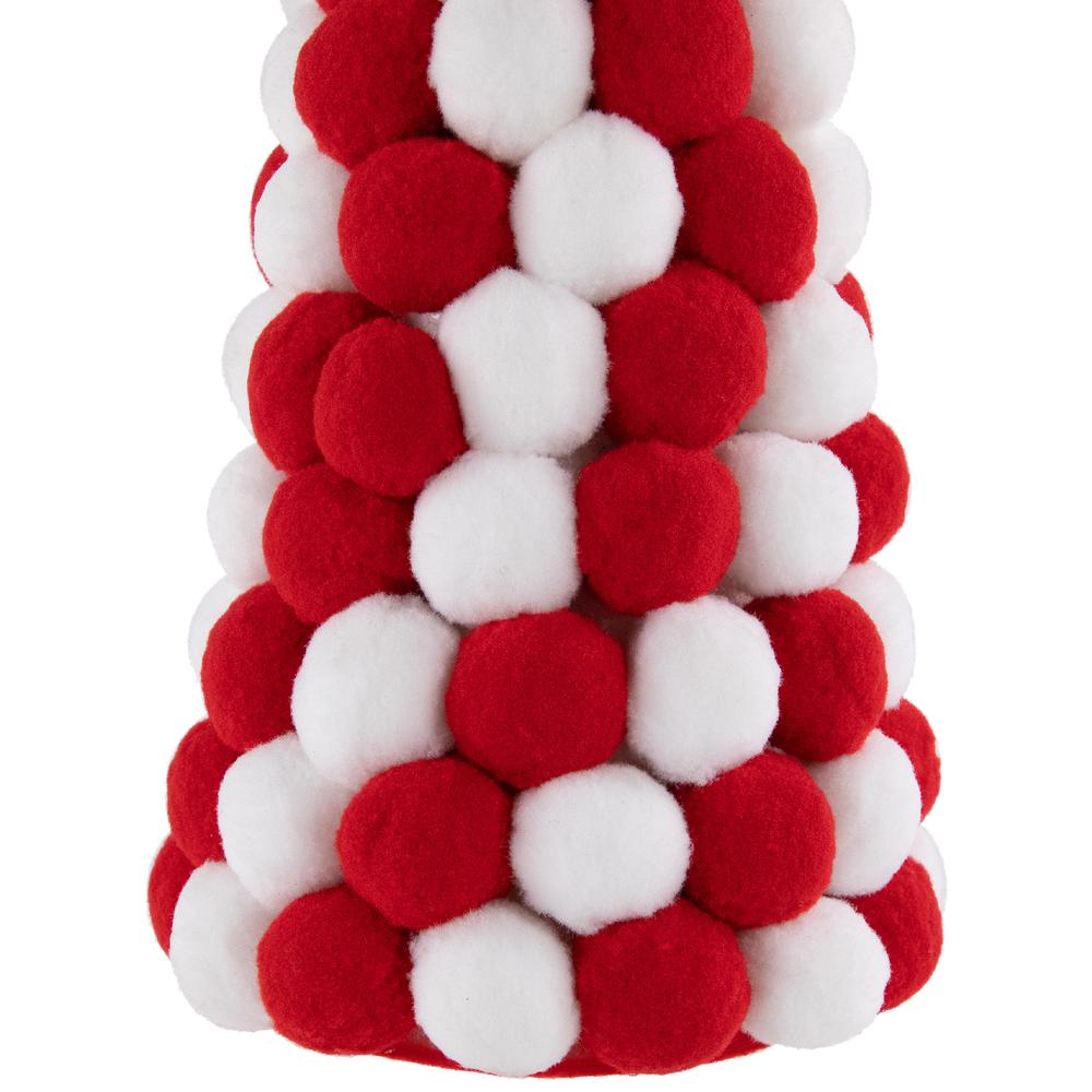 13" White and Red Pom Pom Tree Christmas Table Decoration. Picture 4
