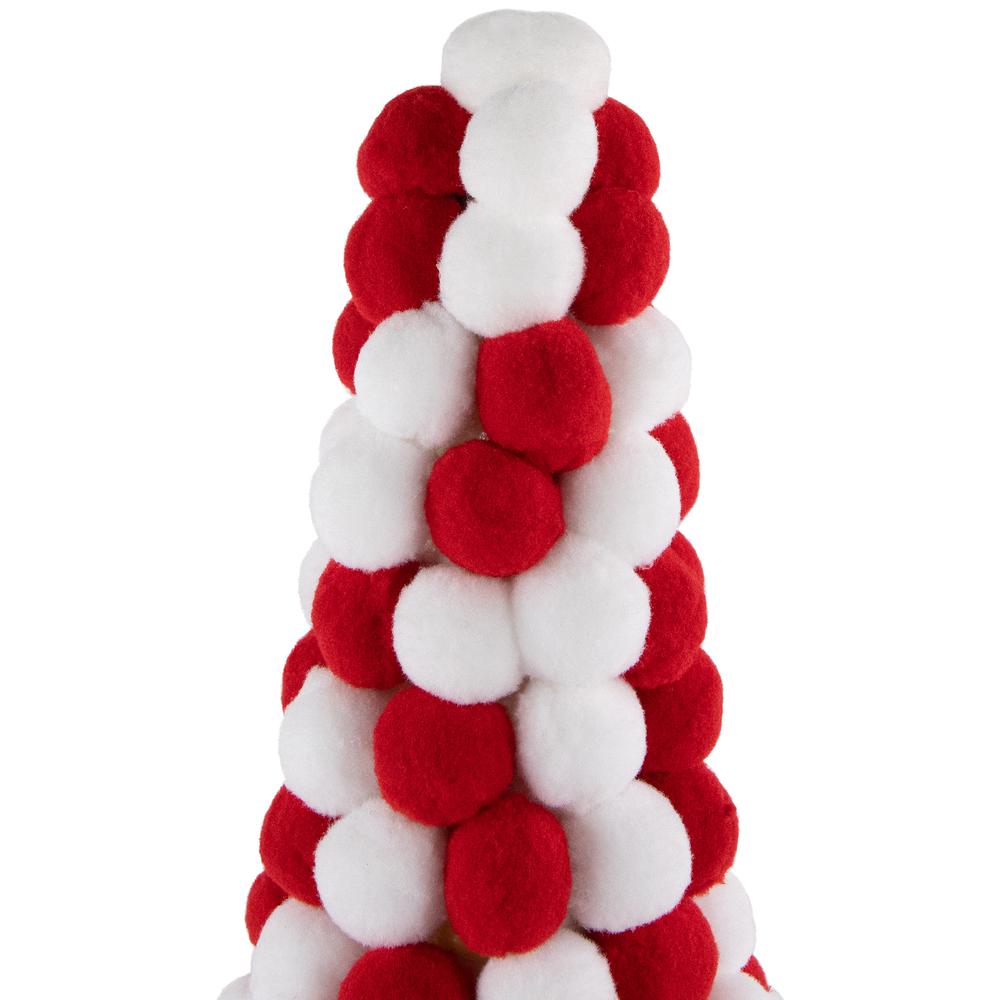 15" Red and White Candy Cane Pom Pom Christmas Tree Table Decoration. Picture 3